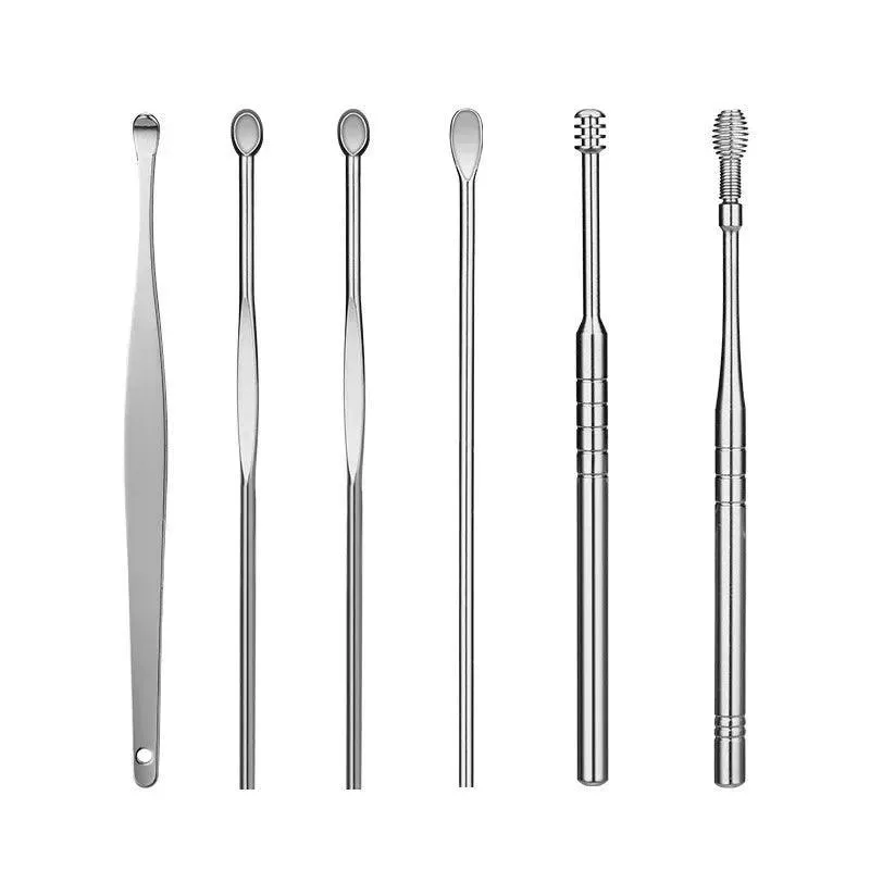 6-Piece Ear Cleaning Set, Stainless Steel, Scoop and Spiral Ear Picks, Safe and Effective, Multiple Colors, Includes Storage Case