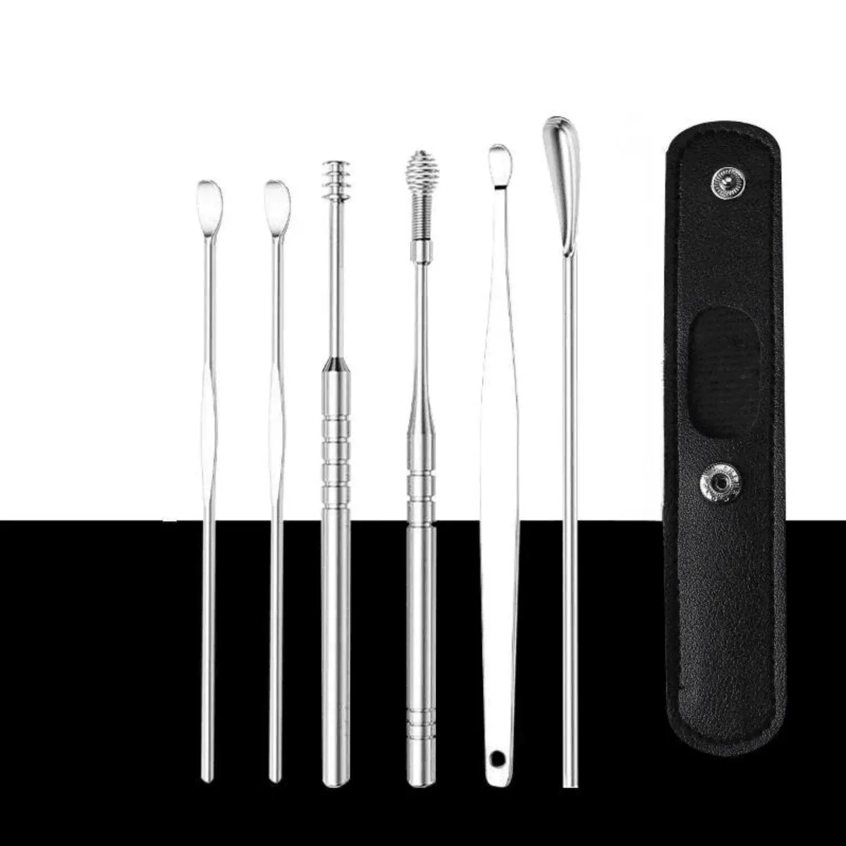 6-Piece Ear Cleaning Set, Stainless Steel, Scoop and Spiral Ear Picks, Safe and Effective, Multiple Colors, Includes Storage Case