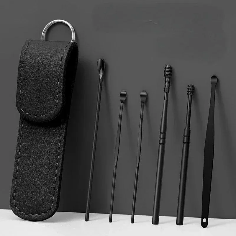 6-Piece Ear Cleaning Set, Stainless Steel, Scoop and Spiral Ear Picks, Safe and Effective, Multiple Colors, Includes Storage Case