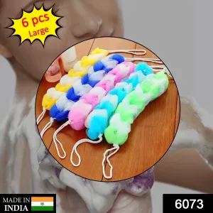 6073 Hanging Bath Shower Long Loofah Sponge Pouf Body Scrubber (Pack Of 6)
