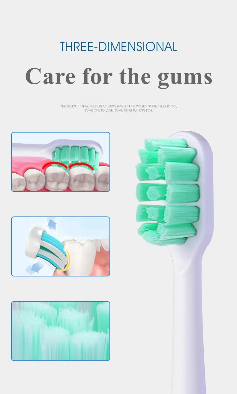 6Pcs Replacement Toothbrush Heads for Xiaomi Mijia/Mi Home T300 T500 Series Sonic Electric Brush Handles - Multiple Option (Green Medium)
