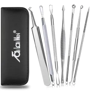 7-Piece Blackhead Remover Kit - Pimple Comedone Extractor Tool set for Facial Acne and Treatment for Blemish, Whitehead Popping, Zit Removing for Risk Free Nose Face Skin with Metal Case 7 pieces