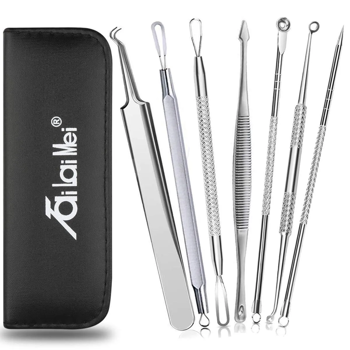 7-Piece Blackhead Remover Kit - Pimple Comedone Extractor Tool set for Facial Acne and Treatment for Blemish, Whitehead Popping, Zit Removing for Risk Free Nose Face Skin with Metal Case 7 pieces