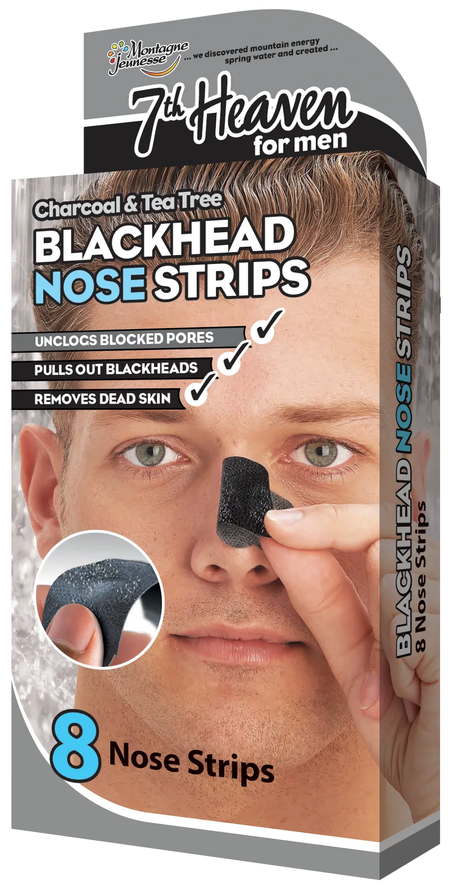 7th Heaven Men's Blackhead Nose Strips - Charcoal & Tea Tree - BOX  (8 x nose strips)