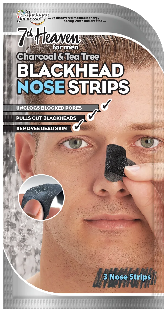 7th Heaven Men's Blackhead Nose Strips - Charcoal & Tea Tree - BOX  (8 x nose strips)