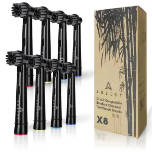 8 Pcs Oral B Electric Toothbrush Head Replacement - Bamboo Charcoal Black Recyclable Toothbrush Heads - Eco Friendly Oral B Soft Toothbrush Head - Oral B Replacement Brush Heads - Oral B Heads 8 Count (Pack of 1)