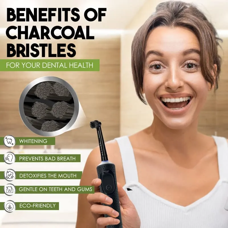 8 Pcs Oral B Electric Toothbrush Head Replacement - Bamboo Charcoal Black Recyclable Toothbrush Heads - Eco Friendly Oral B Soft Toothbrush Head - Oral B Replacement Brush Heads - Oral B Heads 8 Count (Pack of 1)