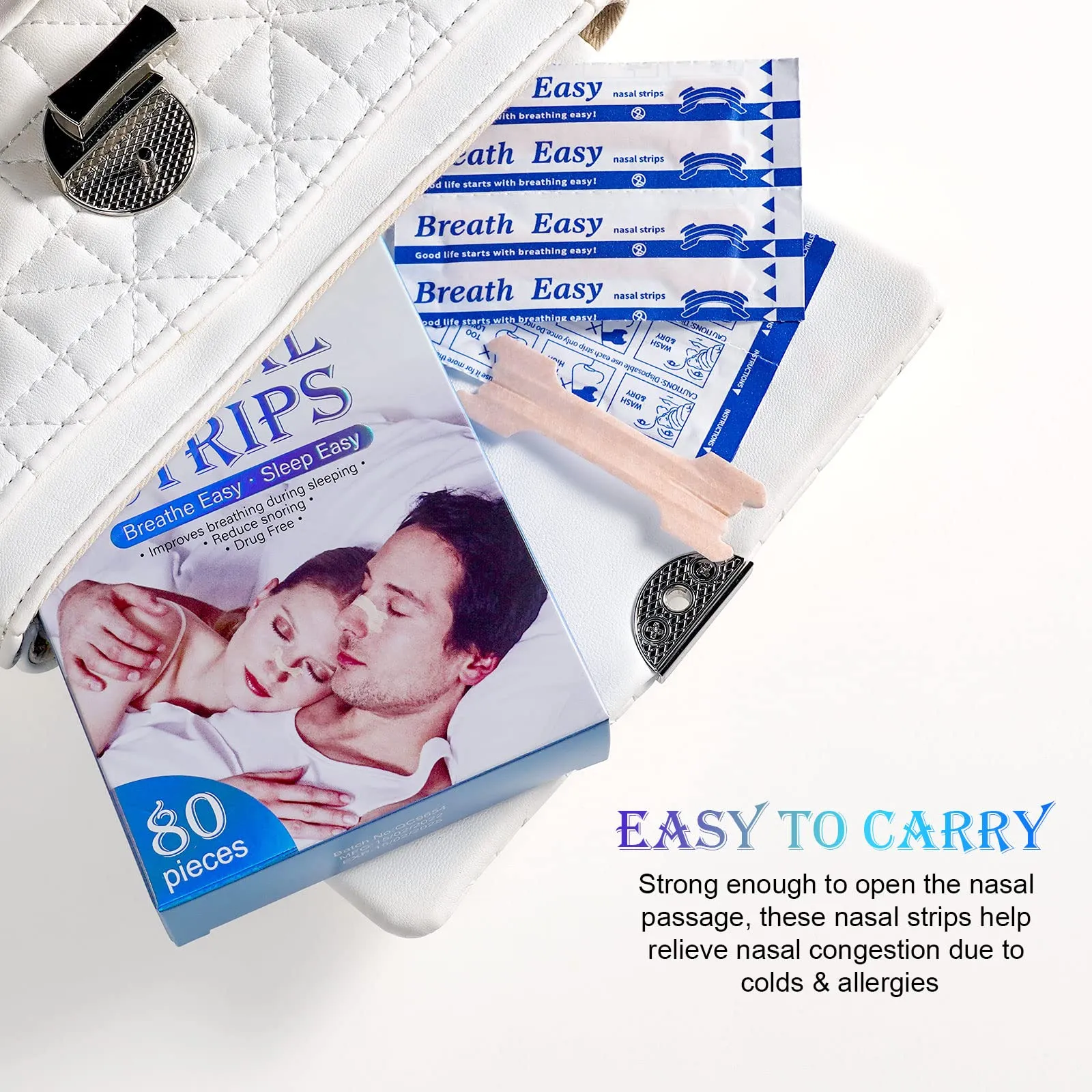 80 Pcs Nasal Strips (66x19mm), Extra Strength Nose Strips for Breathing, Instantly Relieves Nasal Congestion, Helps Reduce Snoring, Improves Sleep Large Size Snore Strips (a) 80pcs