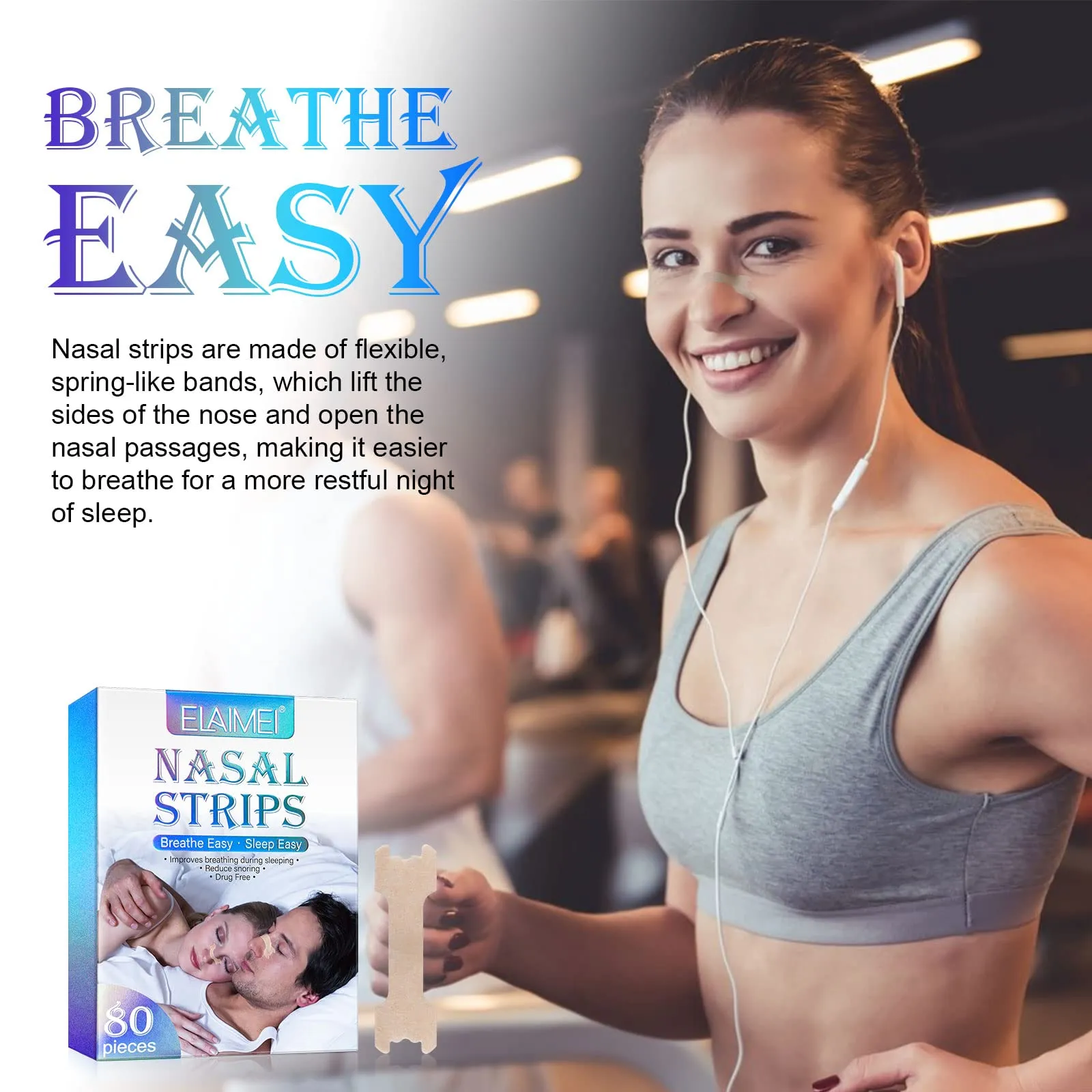 80 Pcs Nasal Strips (66x19mm), Extra Strength Nose Strips for Breathing, Instantly Relieves Nasal Congestion, Helps Reduce Snoring, Improves Sleep Large Size Snore Strips (a) 80pcs