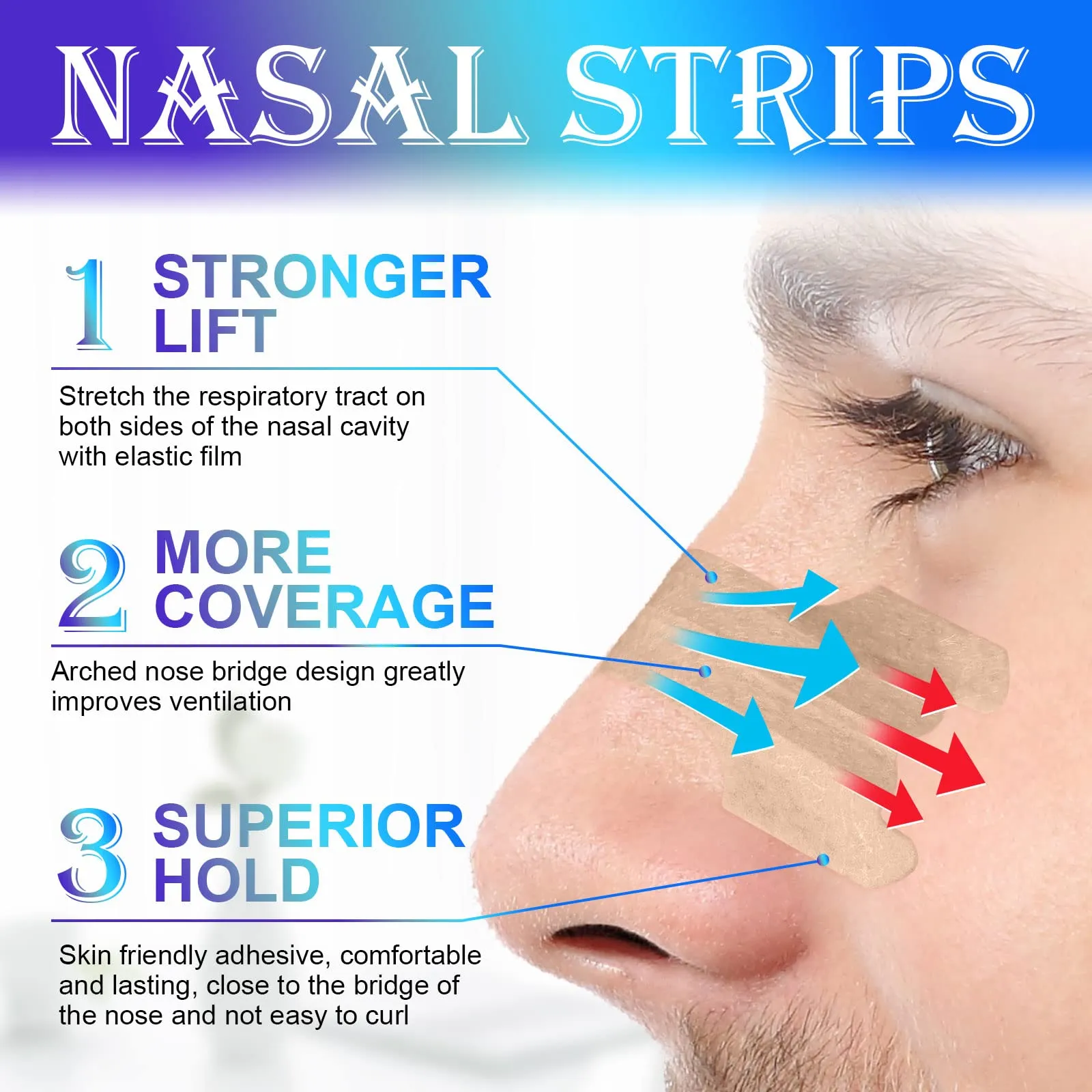 80 Pcs Nasal Strips (66x19mm), Extra Strength Nose Strips for Breathing, Instantly Relieves Nasal Congestion, Helps Reduce Snoring, Improves Sleep Large Size Snore Strips (a) 80pcs
