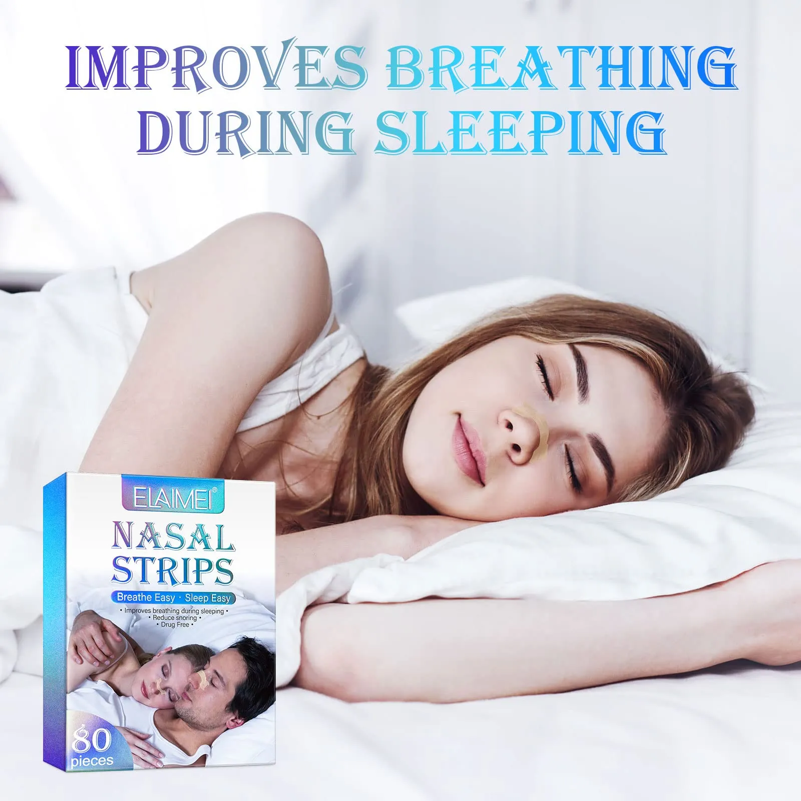 80 Pcs Nasal Strips (66x19mm), Extra Strength Nose Strips for Breathing, Instantly Relieves Nasal Congestion, Helps Reduce Snoring, Improves Sleep Large Size Snore Strips (a) 80pcs