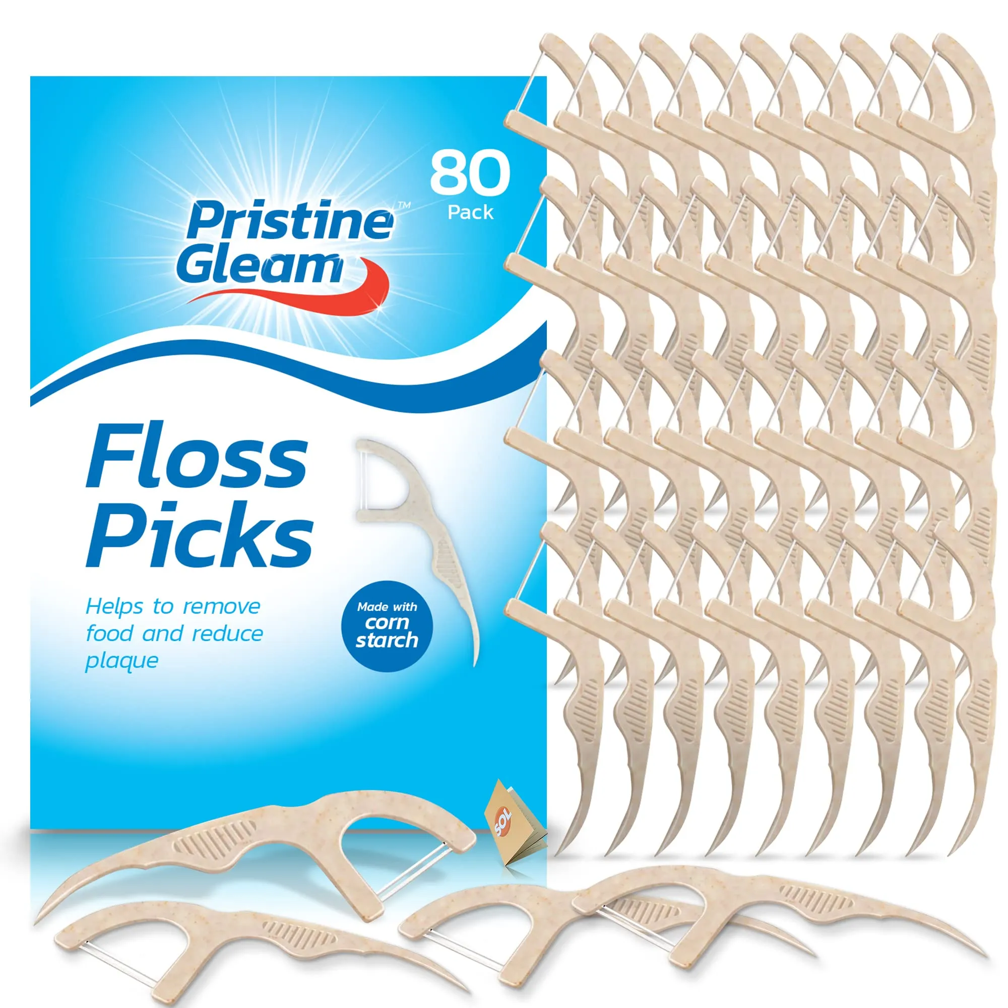 80pk Corn Starch Floss Harps | Biodegradable Floss Picks, Floss Sticks Dental Floss Picks | Tooth Floss Picks | Dental Floss Stick | Flossers for Teeth Floss Picks for Teeth | Tooth Harps Dental Harps