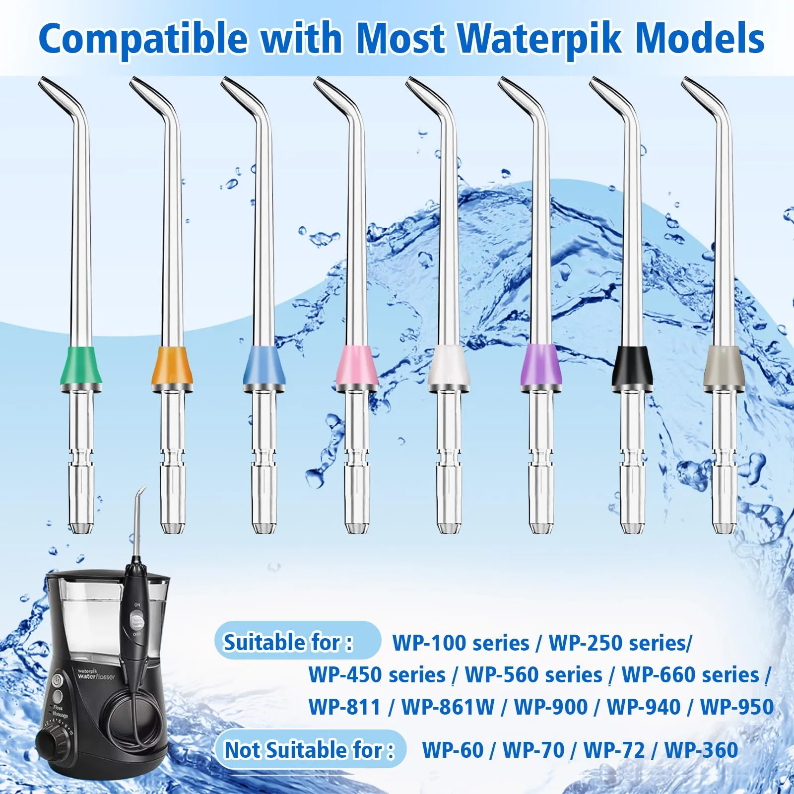 8pcs Flosser Replacement Tips for Waterpik Water Flosser, Flosser Refill Heads, Replacement Heads for Waterpik, Compatible with Waterpik Oral Irrigator and Dental Flosser