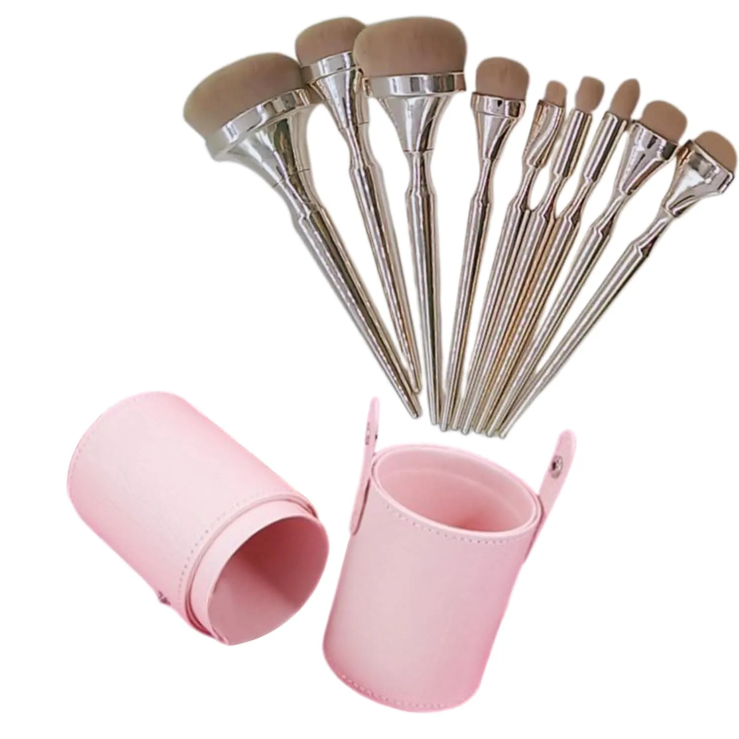 9pcs Gold Makeup Brush Set, Toothbrush Type Makeup Brush Full Set of Loose Powder Professional Foundation Highlight Concealer Brush (9 Brush   Pink Bucket)