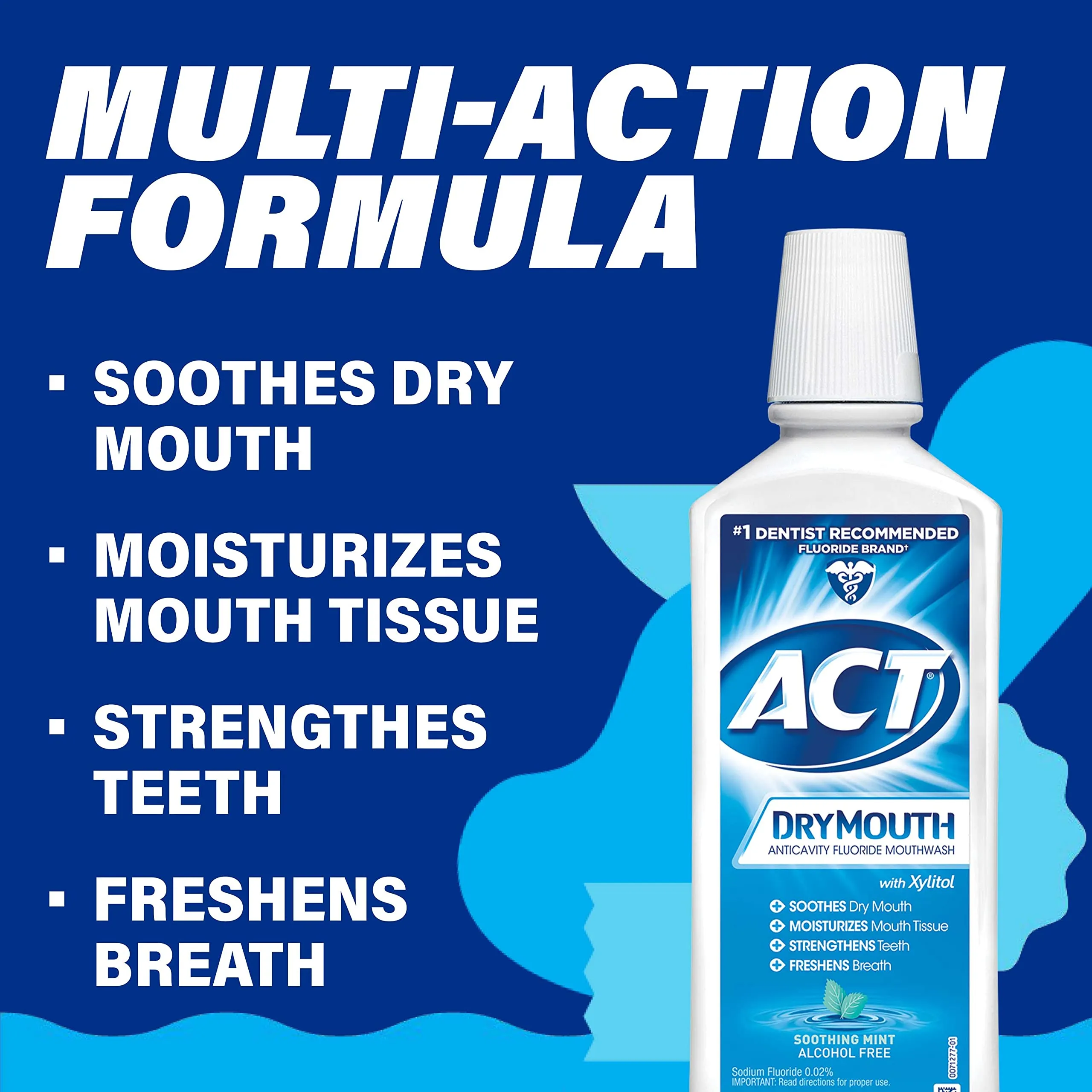 ACT Dry Mouth Anticavity Zero Alcohol Fluoride Mouthwash 18 fl. oz. Soothing Mint 18 Fl Oz (Pack of 1)