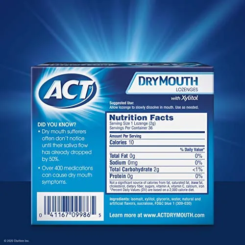 ACT Dry Mouth Lozenges With Xylitol, Soothing Mint, 36 Count