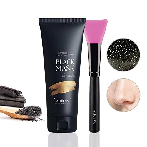 Aliceva Black Mask, Blackhead Remover Mask, Charcoal Peel Off Mask, Charcoal Mask, Charcoal Face Mask for All Skin Types with Brush - 2.12 FL.OZ / 60G