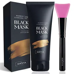 Aliceva Black Mask, Blackhead Remover Mask, Charcoal Peel Off Mask, Charcoal Mask, Charcoal Face Mask for All Skin Types with Brush - 2.12 FL.OZ / 60G