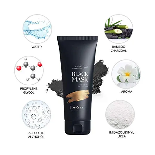 Aliceva Black Mask, Blackhead Remover Mask, Charcoal Peel Off Mask, Charcoal Mask, Charcoal Face Mask for All Skin Types with Brush - 2.12 FL.OZ / 60G
