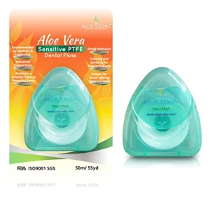 AloeVedic Premium Aloe Vera Dental Floss PTFE 50 Metre Strong No Shred, Vegan Floss Best for Gingivitis Gum Disease Treatment, Bleeding Gums, Bad Breath Relief & Teeth Cleaning Hygienist Care- Pack (1) 1