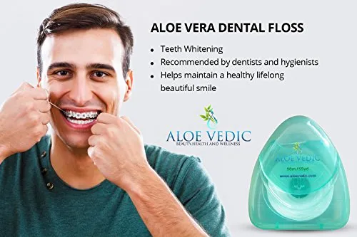 AloeVedic Premium Aloe Vera Dental Floss PTFE 50 Metre Strong No Shred, Vegan Floss Best for Gingivitis Gum Disease Treatment, Bleeding Gums, Bad Breath Relief & Teeth Cleaning Hygienist Care- Pack (1) 1