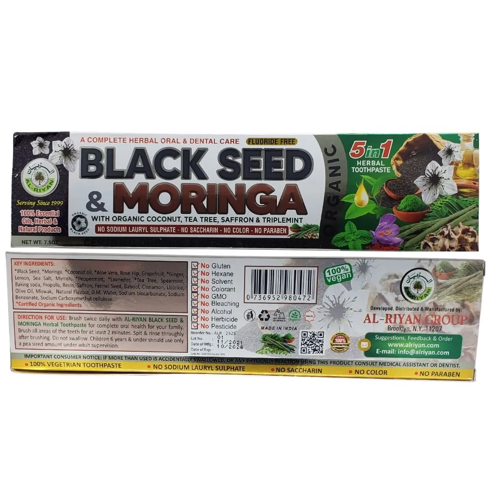 Alriyan Black Seed And Moringa Mix Toothpaste Vegan Fluoride Free 7.5oz