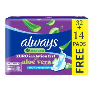 Always Aloe Vera Zero Irritation Feel Maxi Thick Large Sanitary Pads - 46 Pads
