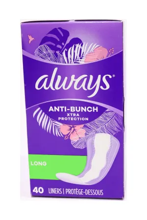 Always Anti-Bunch Xtra Protection Daily Liners Long Unscented, Anti Bunch Helps You Feel Comfortable, 40 Count