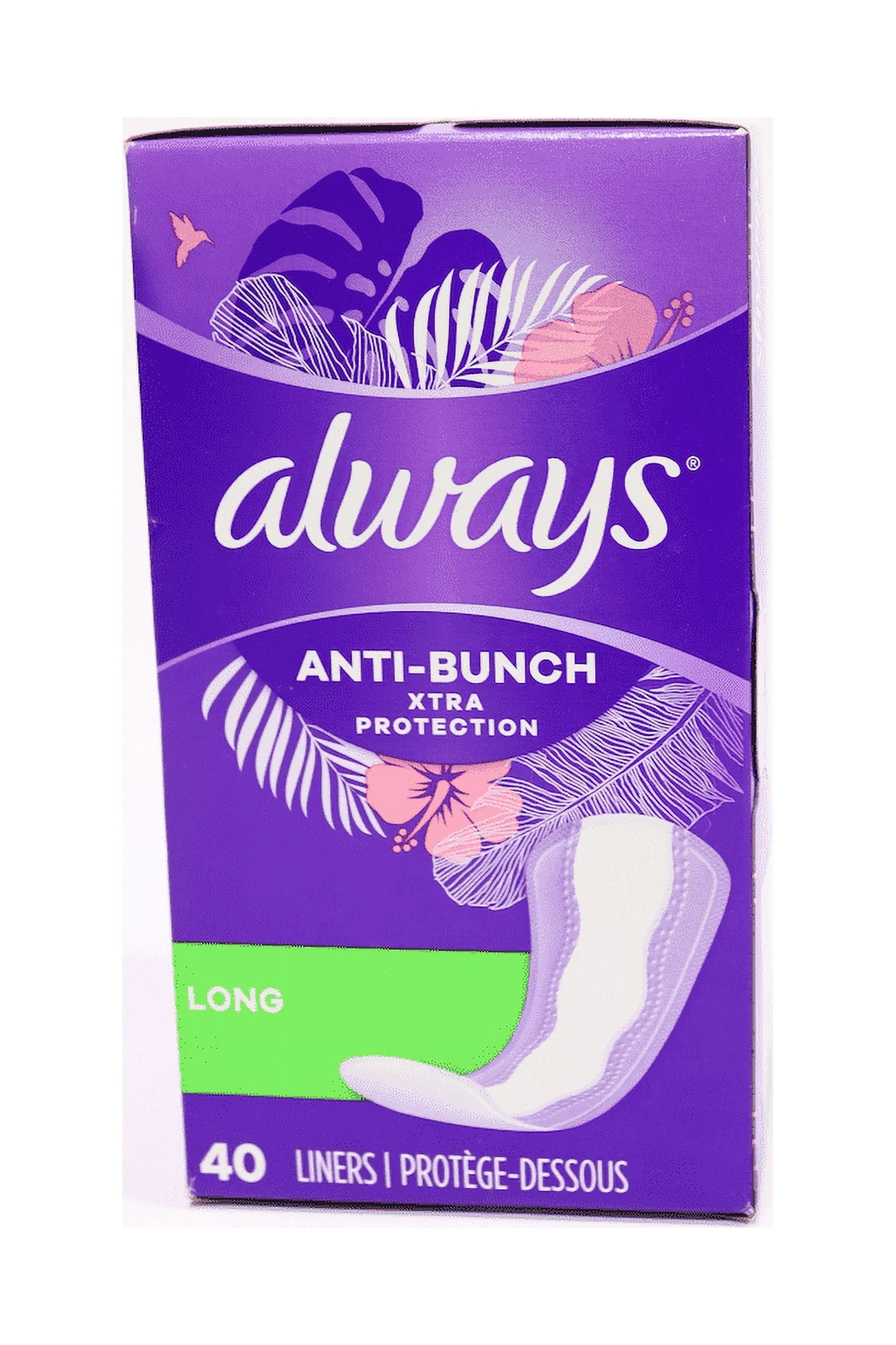 Always Anti-Bunch Xtra Protection Daily Liners Long Unscented, Anti Bunch Helps You Feel Comfortable, 40 Count