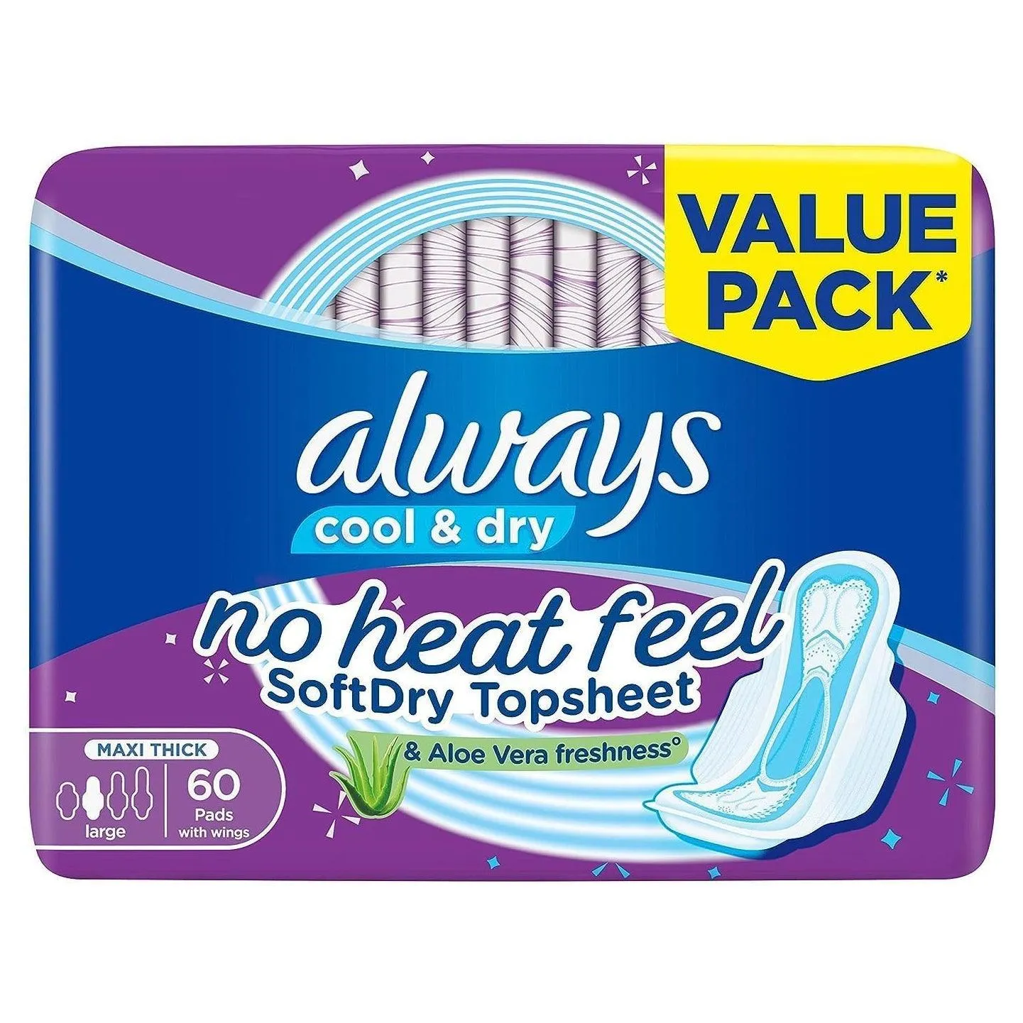 Always Cool & Dry No Heat Feel Maxi Thick Large Sanitary Pads - 60 Pads
