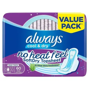 Always Cool & Dry No Heat Feel Maxi Thick Large Sanitary Pads - 60 Pads