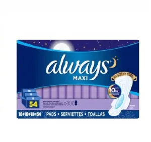 Always Maxi Sanitary Pads Extra Heavy Overnight With Wings x54