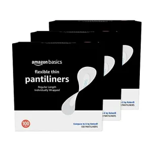Amazon Basics Flexible Thin Pantiliner, Regular Length, 300 Count, 3 Packs of 100 (Previously Solimo)