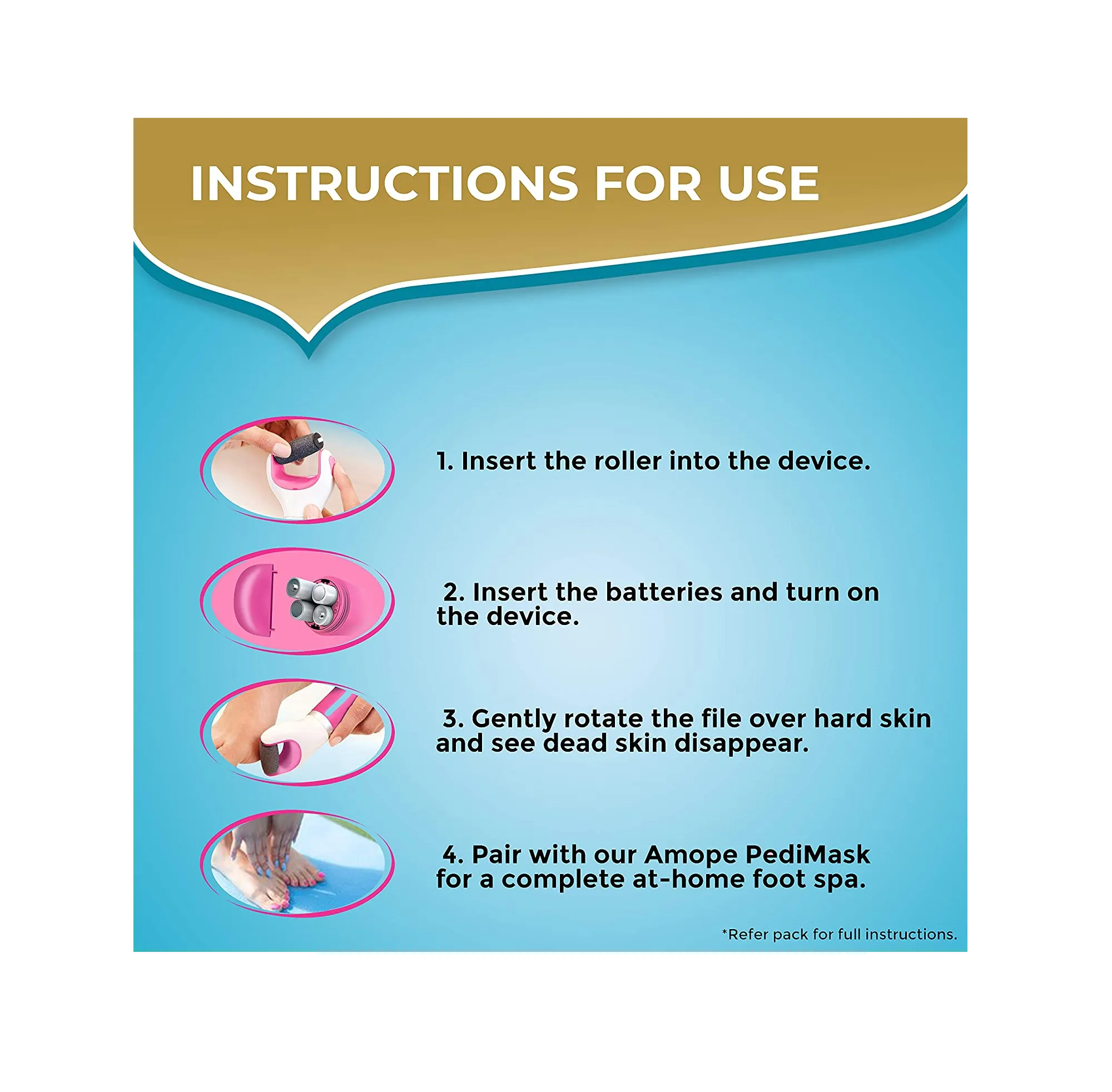 Amope Pedi Perfect Spa Experience Pampering Pack containing an Electronic Foot File 2 Pairs of Macadamia Oil Foot Masks and 2 Refills