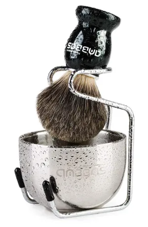 Anbbas Shaving Brush, 3in1 Best Pure Badger Shaving Brush Black Wood Handle,Stainless Steel Shaving Stand Brush Holder and Dia 3.2 inches Shaving Soap Bowl for Men Perfect Wet Shaving Set