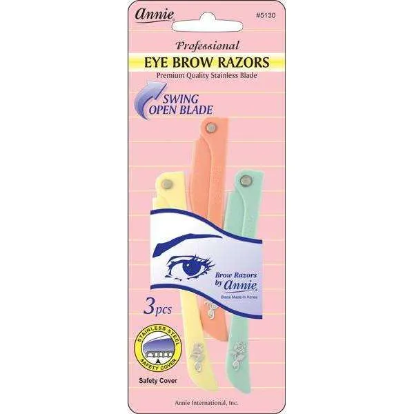 Annie Foldable Eyebrow Razor Set 3ct Asst Color