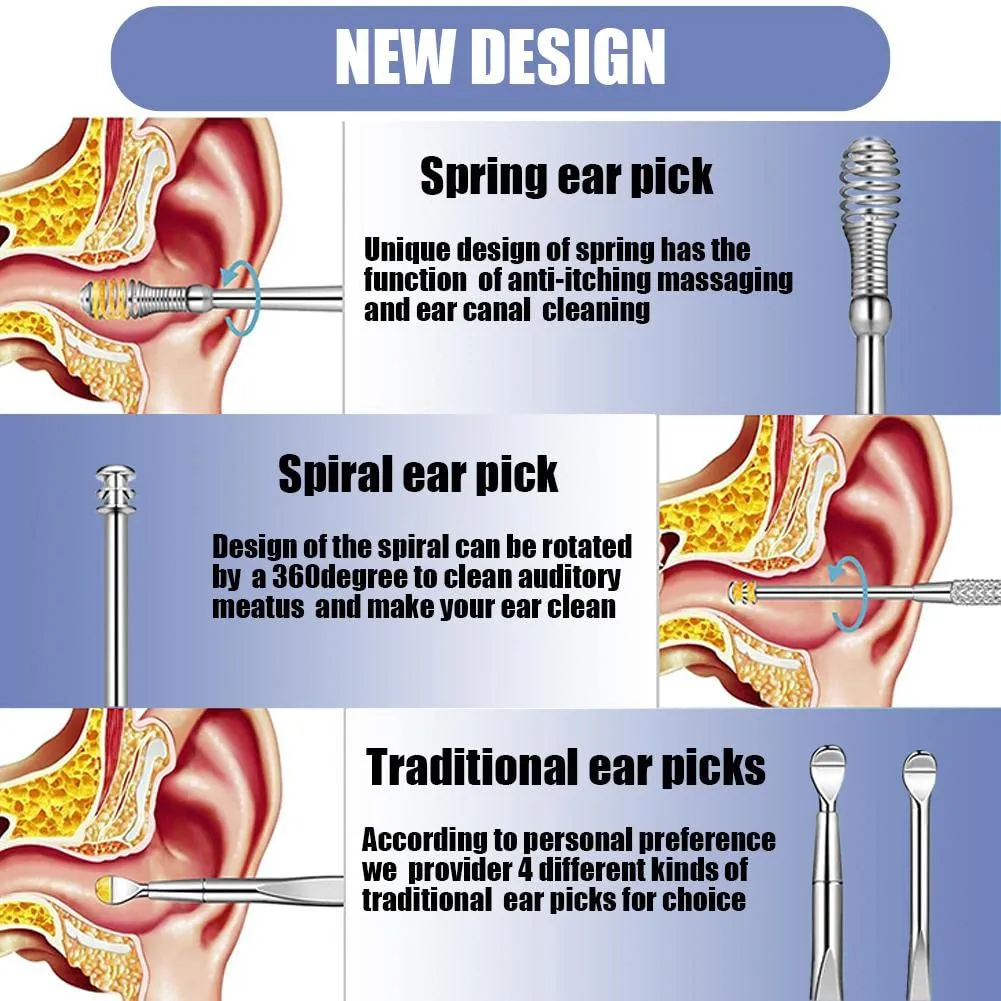 AONUOWE 6 Pcs Ear Pick Earwax Removal Kit, Ear Cleansing Tool Set, Ear 11.7x2.8x2cm Blue