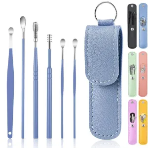 AONUOWE 6 Pcs Ear Pick Earwax Removal Kit, Ear Cleansing Tool Set, Ear 11.7x2.8x2cm Blue