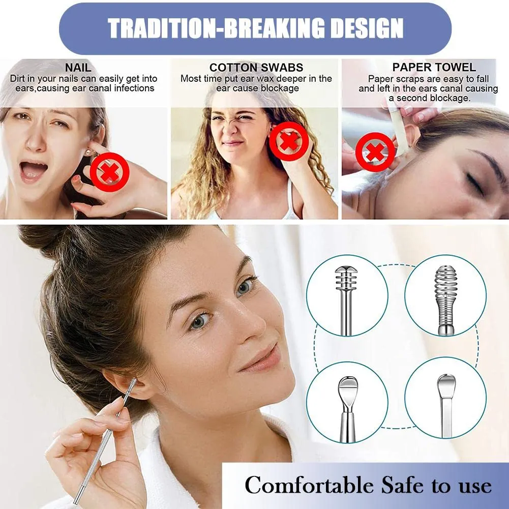 AONUOWE 6 Pcs Ear Pick Earwax Removal Kit, Ear Cleansing Tool Set, Ear 11.7x2.8x2cm Blue