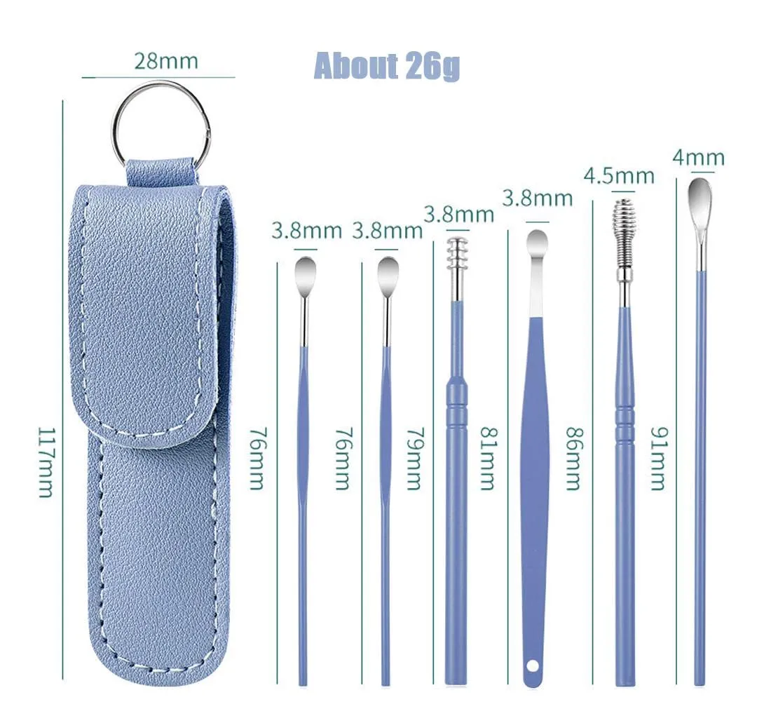 AONUOWE 6 Pcs Ear Pick Earwax Removal Kit, Ear Cleansing Tool Set, Ear 11.7x2.8x2cm Blue