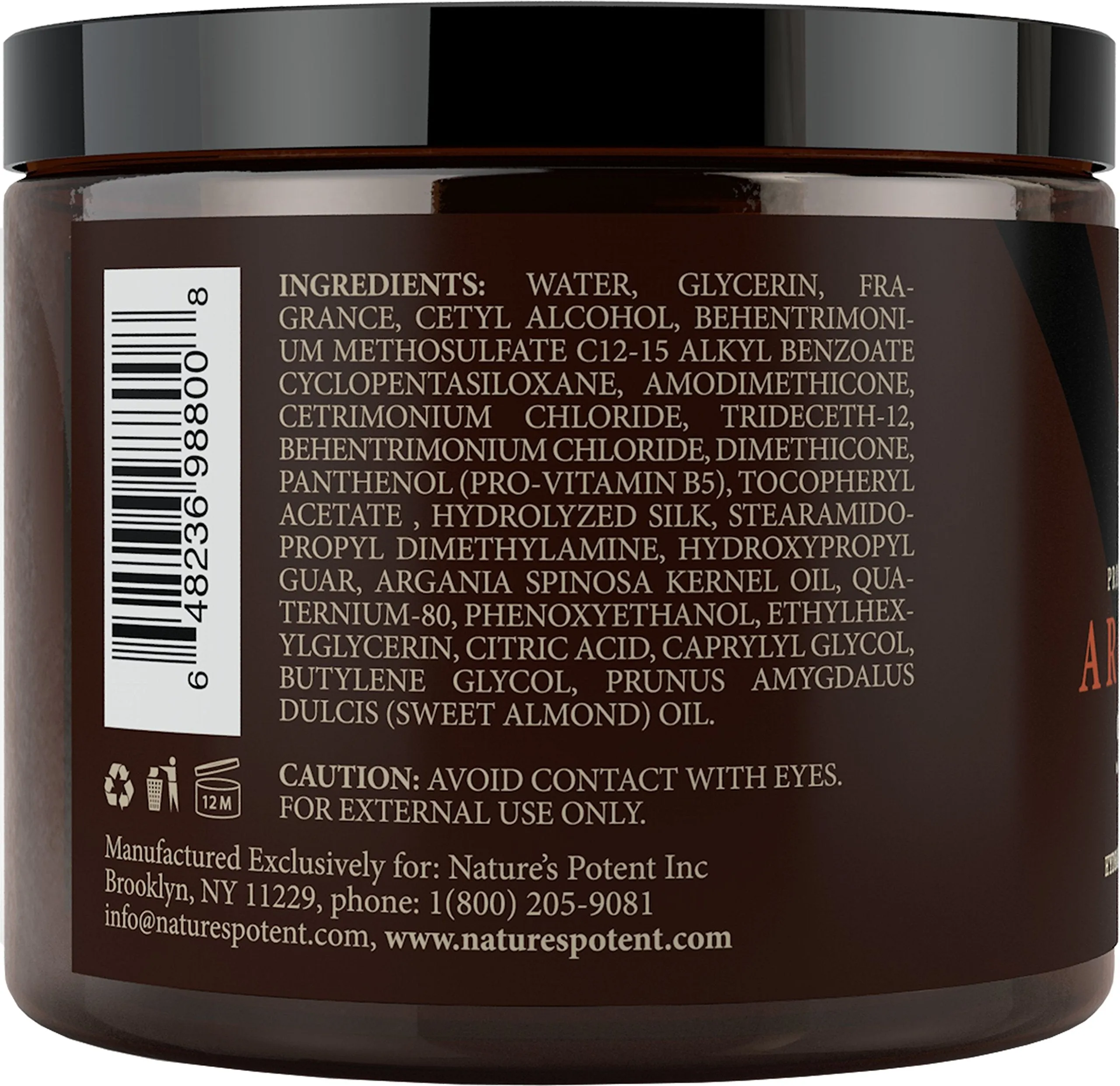 Argan Oil Hair Mask, Organic Argan & Almond Oils - Deep Conditioner, Hydrating Hair Treatment Therapy, Repair Dry Damaged, Color Treated & Bleached Hair - Hydrates & Stimulates Hair Growth, 8 Oz 8 Fl Oz (Pack of 1)