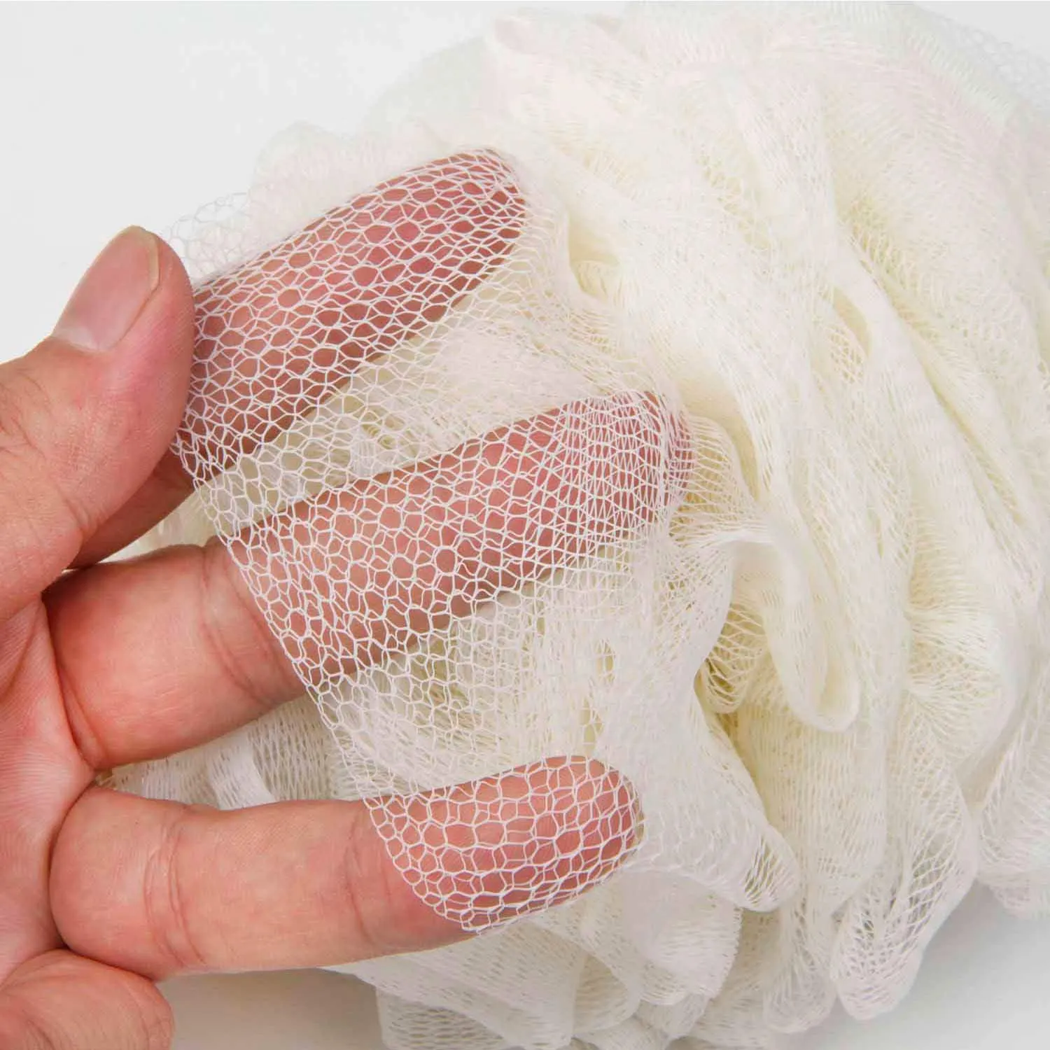 Arswin Loofah Back Scrubber for Shower, Wooden Long Handle Bath Sponge Lufa Shower Brush, Soft Nylon Mesh Back Cleaner Washer, Women & Men Exfoliating Luffa Pouf on a Stick for Body (White)