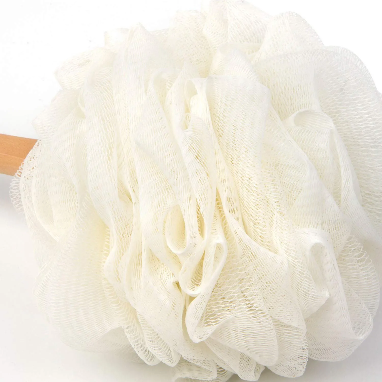 Arswin Loofah Back Scrubber for Shower, Wooden Long Handle Bath Sponge Lufa Shower Brush, Soft Nylon Mesh Back Cleaner Washer, Women & Men Exfoliating Luffa Pouf on a Stick for Body (White)