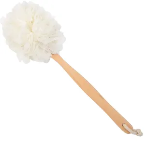 Arswin Loofah Back Scrubber for Shower, Wooden Long Handle Bath Sponge Lufa Shower Brush, Soft Nylon Mesh Back Cleaner Washer, Women & Men Exfoliating Luffa Pouf on a Stick for Body (White)