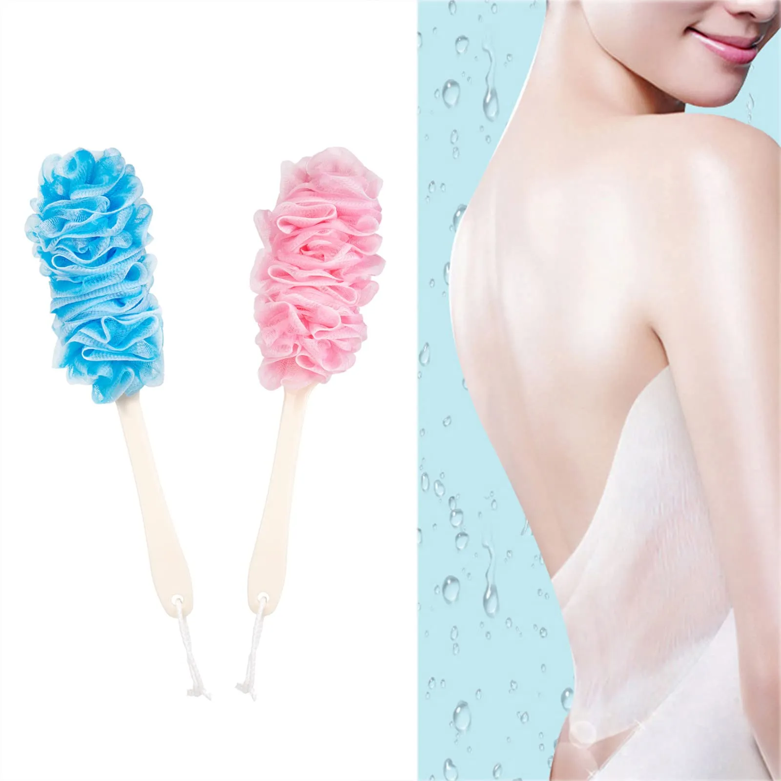 Arswin Loofah Back Scrubber for Shower,Loofah On a Stick Long Handle Bath Sponge Shower Brush,Soft Nylon Mesh Body Brush for Women&Men
