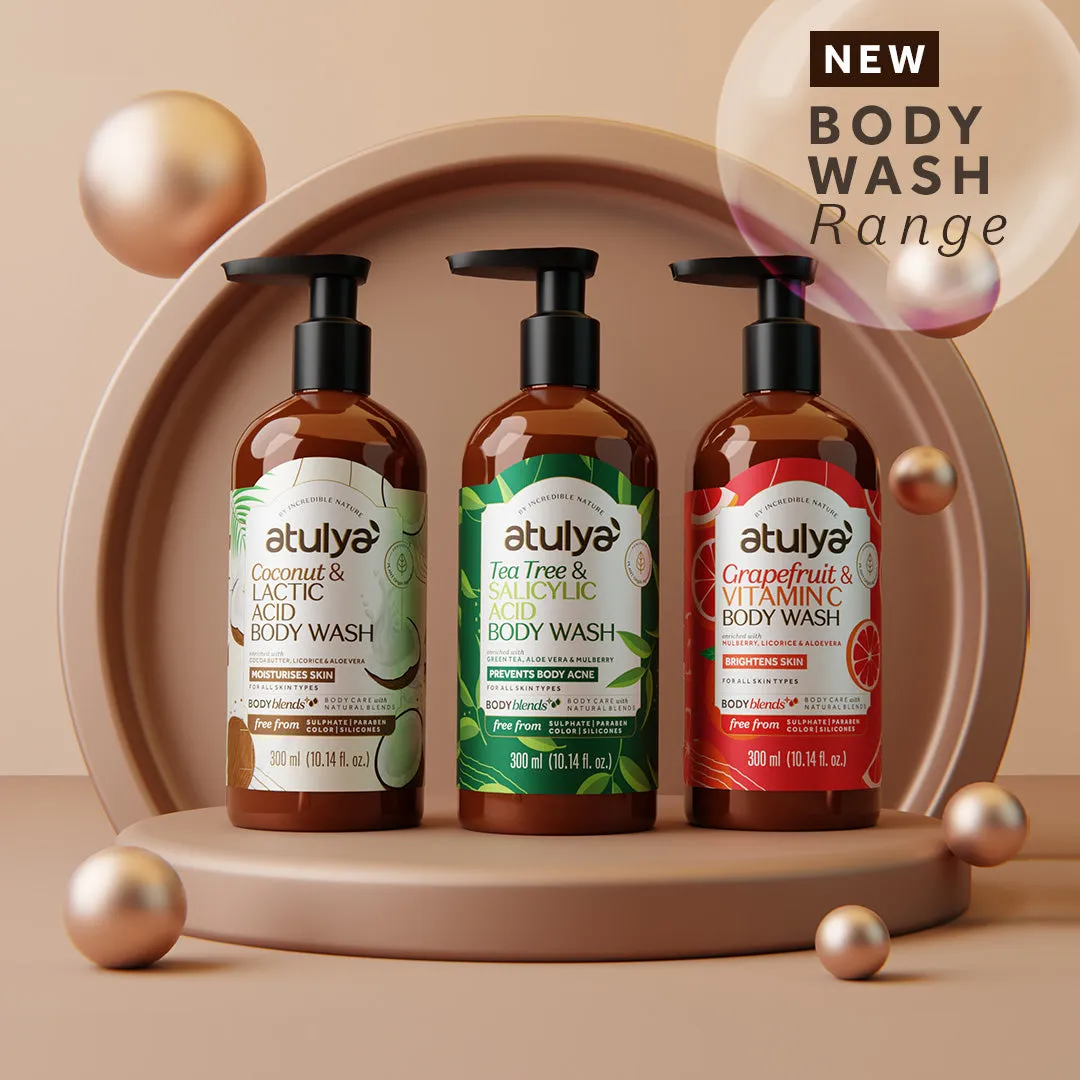 Atulya Coconut & Lactic Acid Body Wash | Paraben & SLS Free | Suitable for All Skin Types | 300 ML (Add 2 Products in the Cart & Get 1 Free Product Use Code: B1G1)