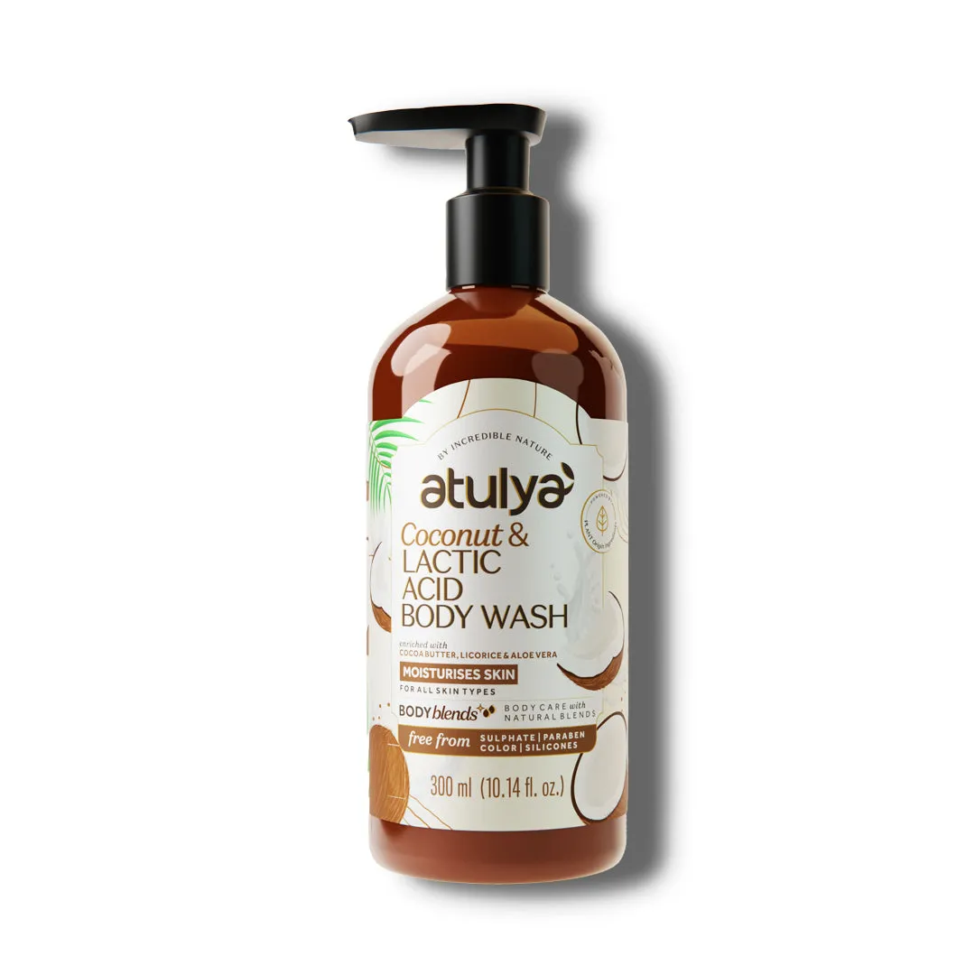Atulya Coconut & Lactic Acid Body Wash | Paraben & SLS Free | Suitable for All Skin Types | 300 ML (Add 2 Products in the Cart & Get 1 Free Product Use Code: B1G1)