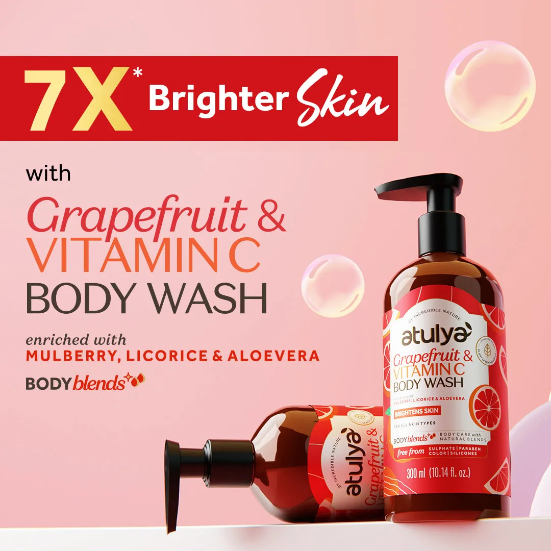 Atulya Grapefruit & Vitamin C Body Wash | Brightens Skin | Citrusy Fragrance | Hydrates and Nourishes | Paraben & SLS Free | Suitable for All Skin Types | 300 ML (Add 4 Products in the Cart & Get 2 Free Product Use Code: B2G2)