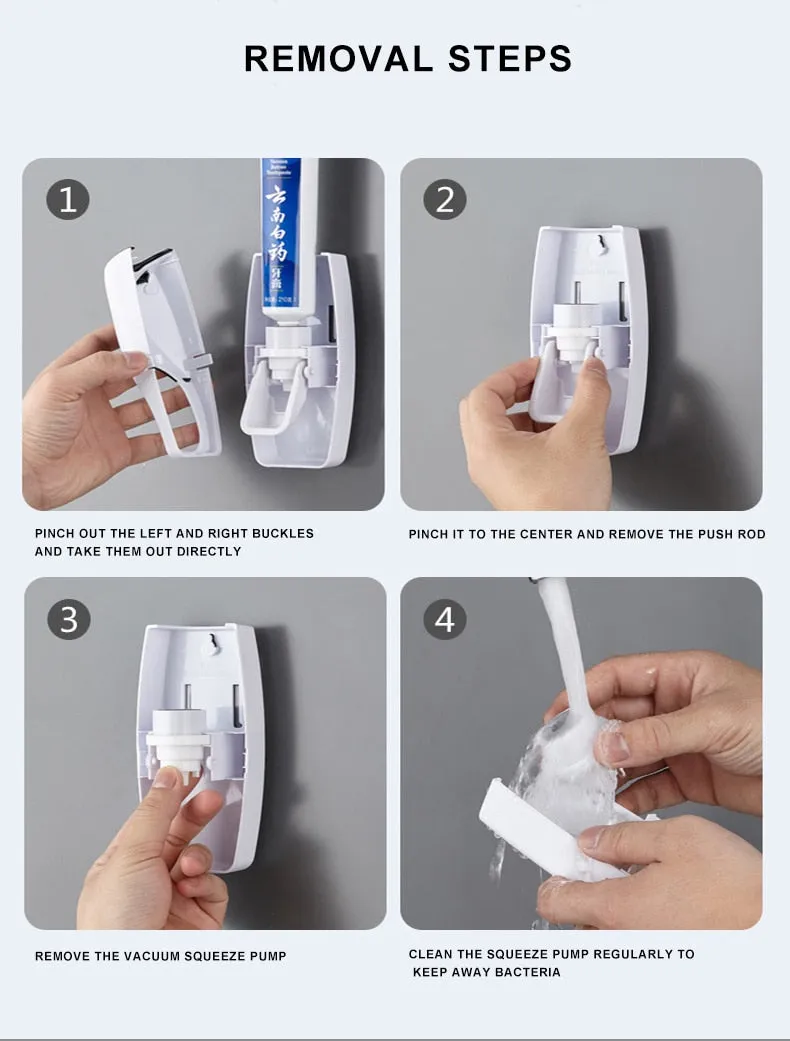 Automatic Toothpaste Dispenser Wall Mount Dust-proof Toothbrush Holder Storage Rack Set