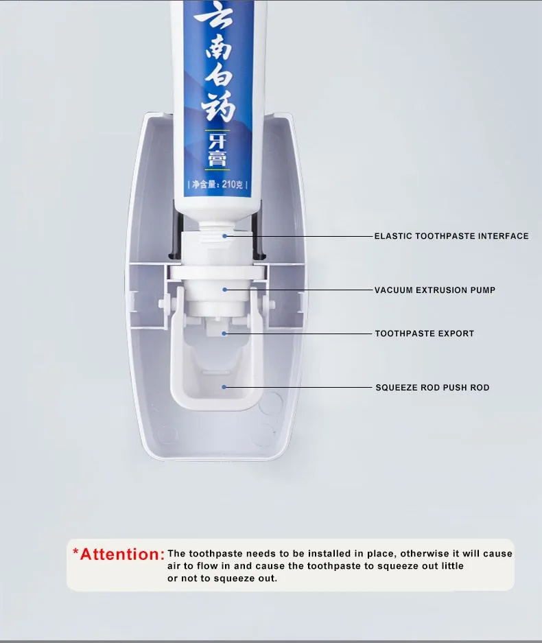 Automatic Toothpaste Dispenser Wall Mount Dust-proof Toothbrush Holder Storage Rack Set
